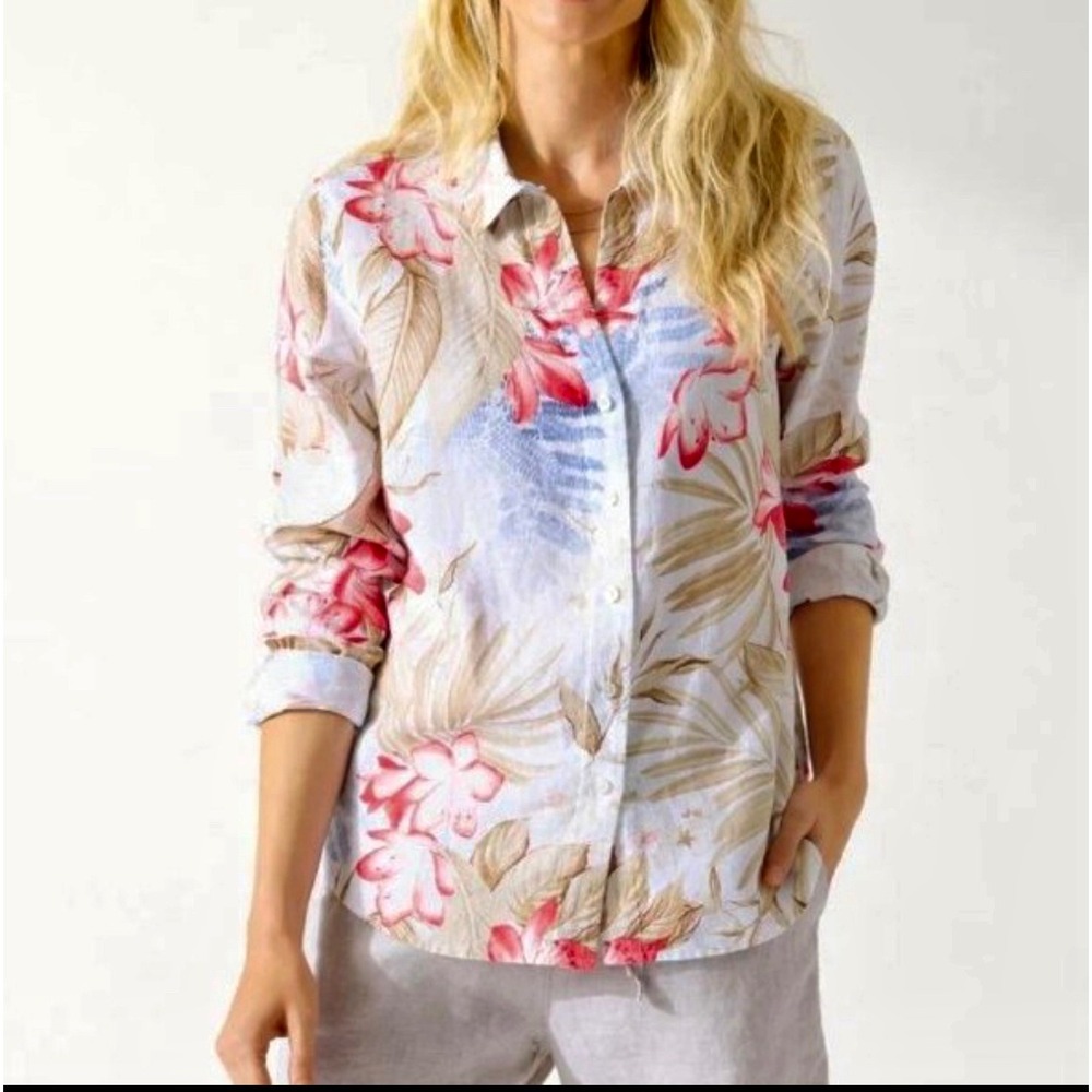 Tommy Bahama Tropical Floral Linen Blend Button Front Shirt